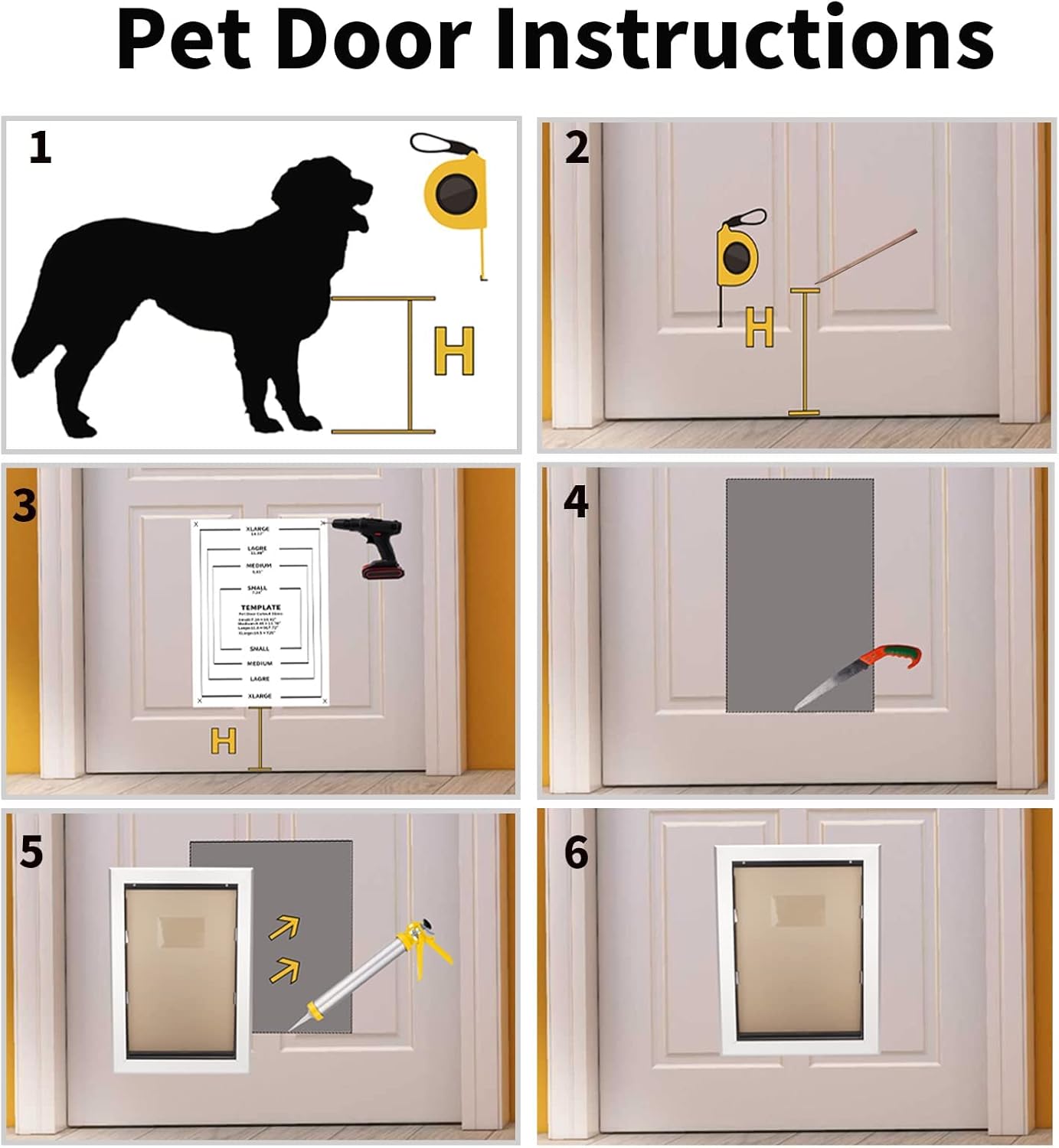 Large Pet Door Aluminum Dog Door Cat Door with Slide-in Lock Panel and Magnetic Flaps O208