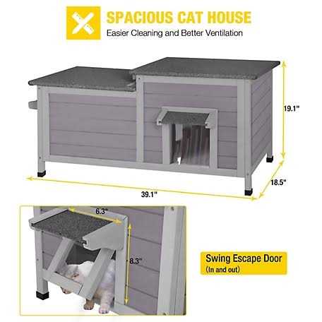 Feral Cat Shelter 2-Room Outdoor Cat House M72455