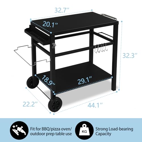 Grill Cart Table with Wheels, 32.7”x 20” Metal Top C612246