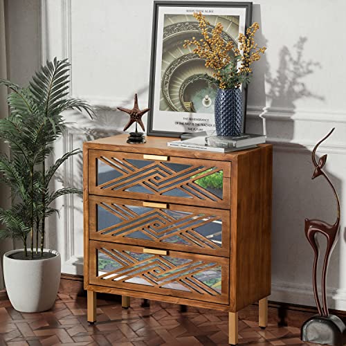 3-Drawer Wooden Accent Dresser with Mirror Fronts G821