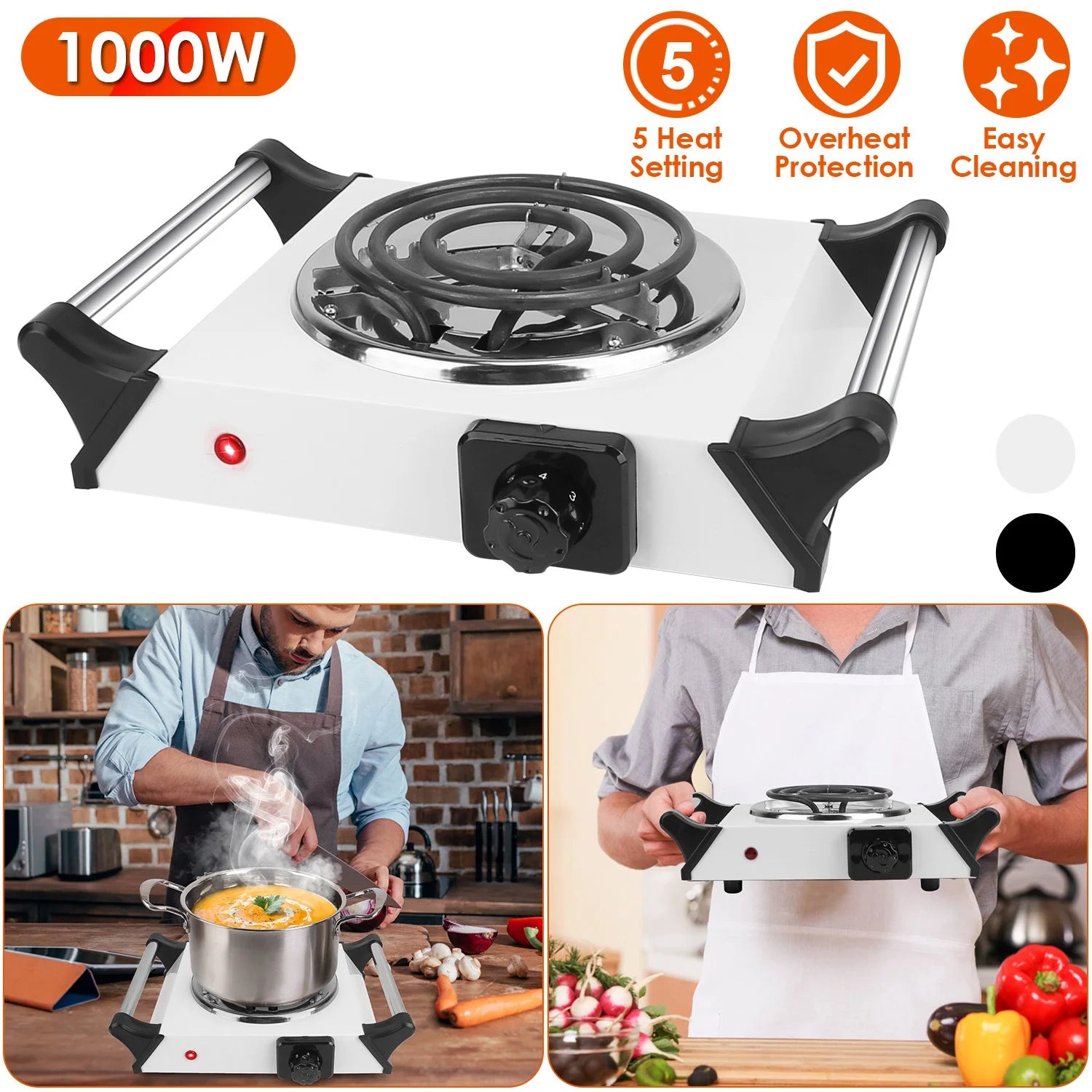 White Electric Single Burner Hot Plate with 5 Temperature Adjustments A3058