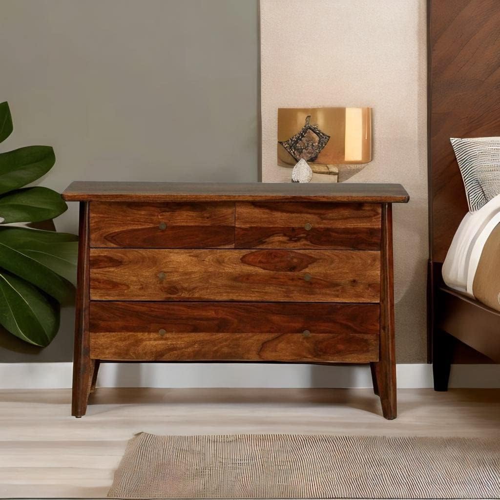 Mango Wood Chest of 4 Drawer Teak Finish Cabinet Storage Units J22305