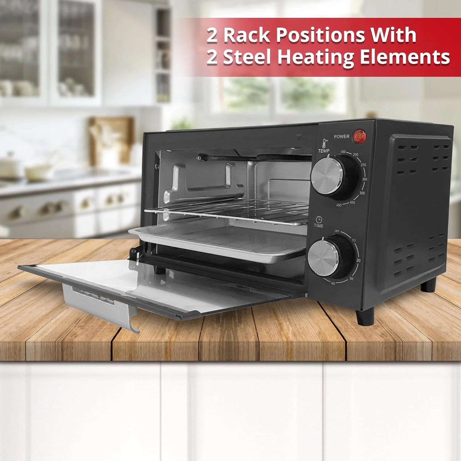 Black Countertop Toaster Oven with Baking Tray and Crumb Tray C298383
