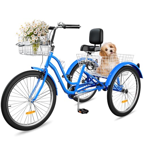 24 & 26 Inch 3-Wheel Adult Tricycle with Front and Rear Baskets D15673