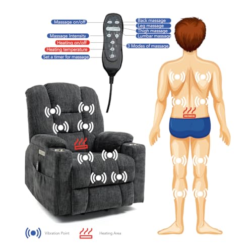 Grey Power Lift Recliner Chair with Massage and Heat Z1420