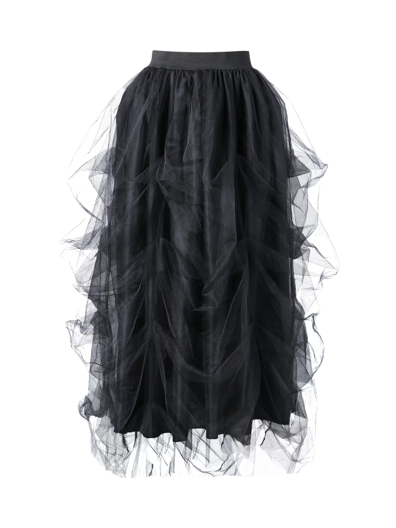 Women Maxi Tulle Tutu Skirt Layered High Waist A-Line Puffy Skirt with Slit U5864