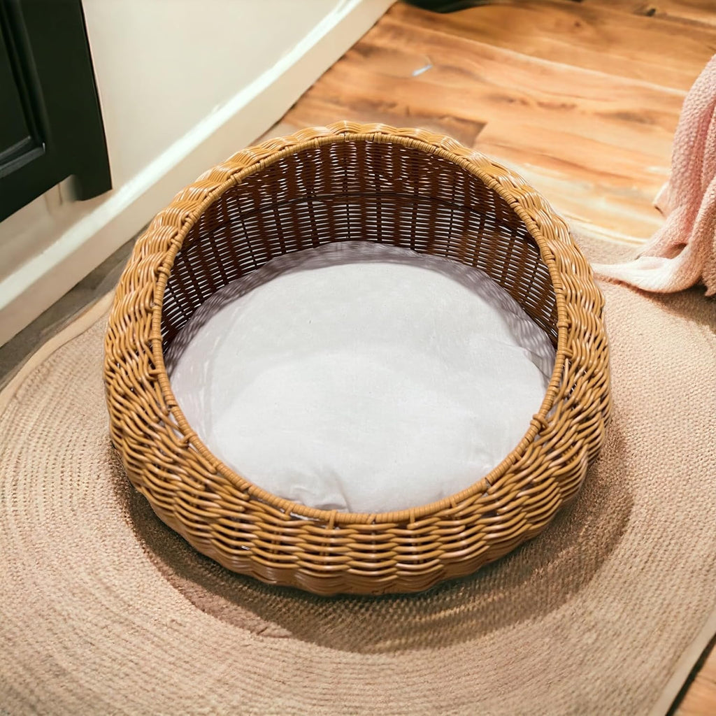 Poly Rattan Pet Bed Basket with Removable Washable Cushion Y895