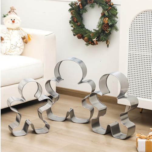 Set of 3 Oversized Silver Gingerbread Men Cookie Cutter Figurines Stainless Steel M811981
