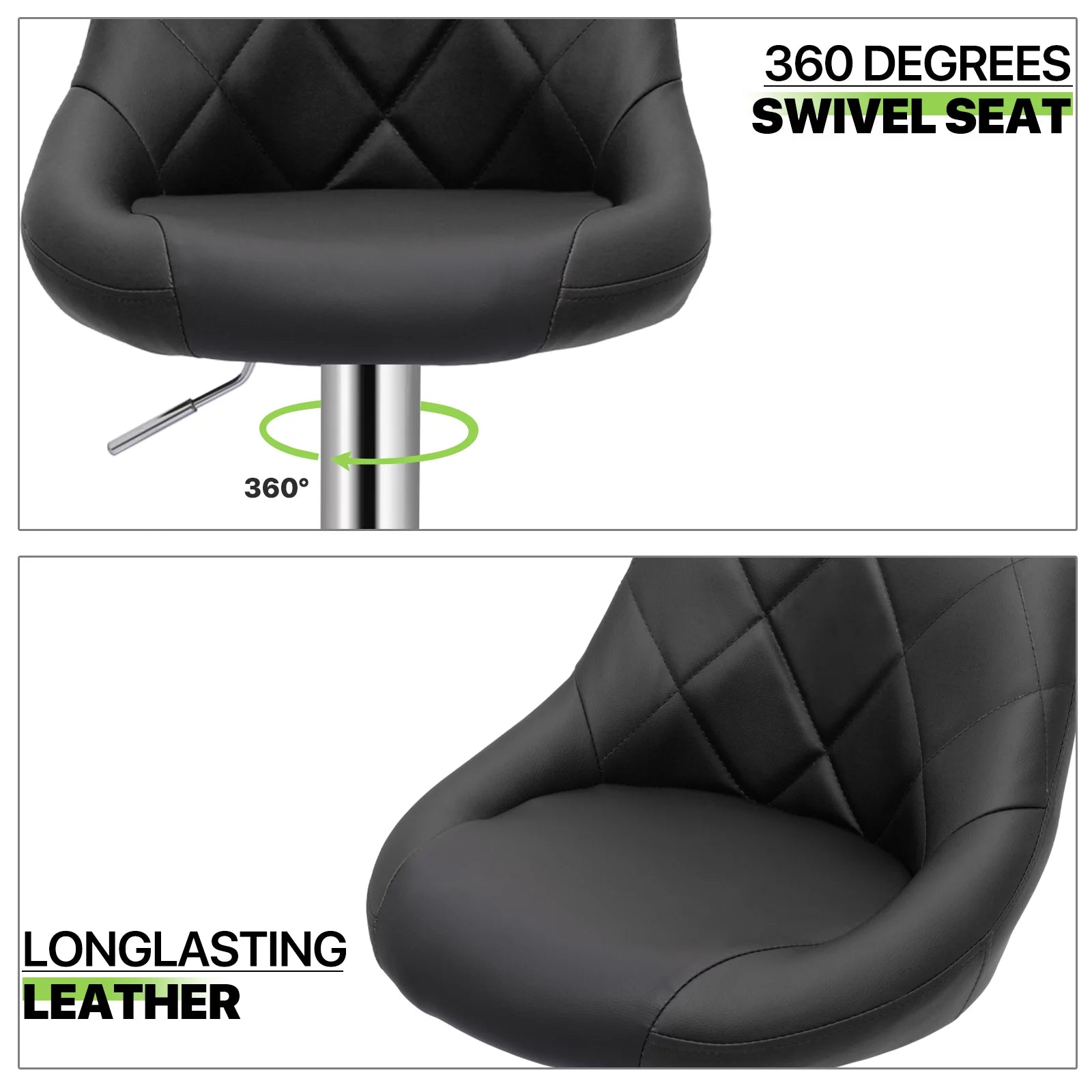 Set of 2 Faux Leather Adjustable Black Swivel Bar Stools with Backrest S460608