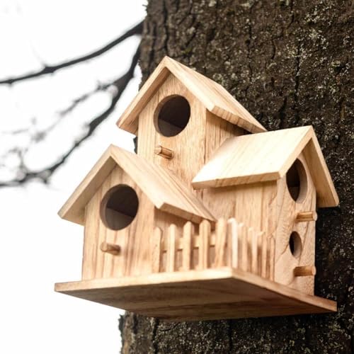 4 Hole Wooden Bird House C987