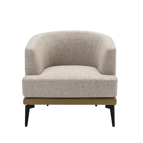 Mustard Green Accent Barrel Chair with Linen and PU, Metal Legs D13205