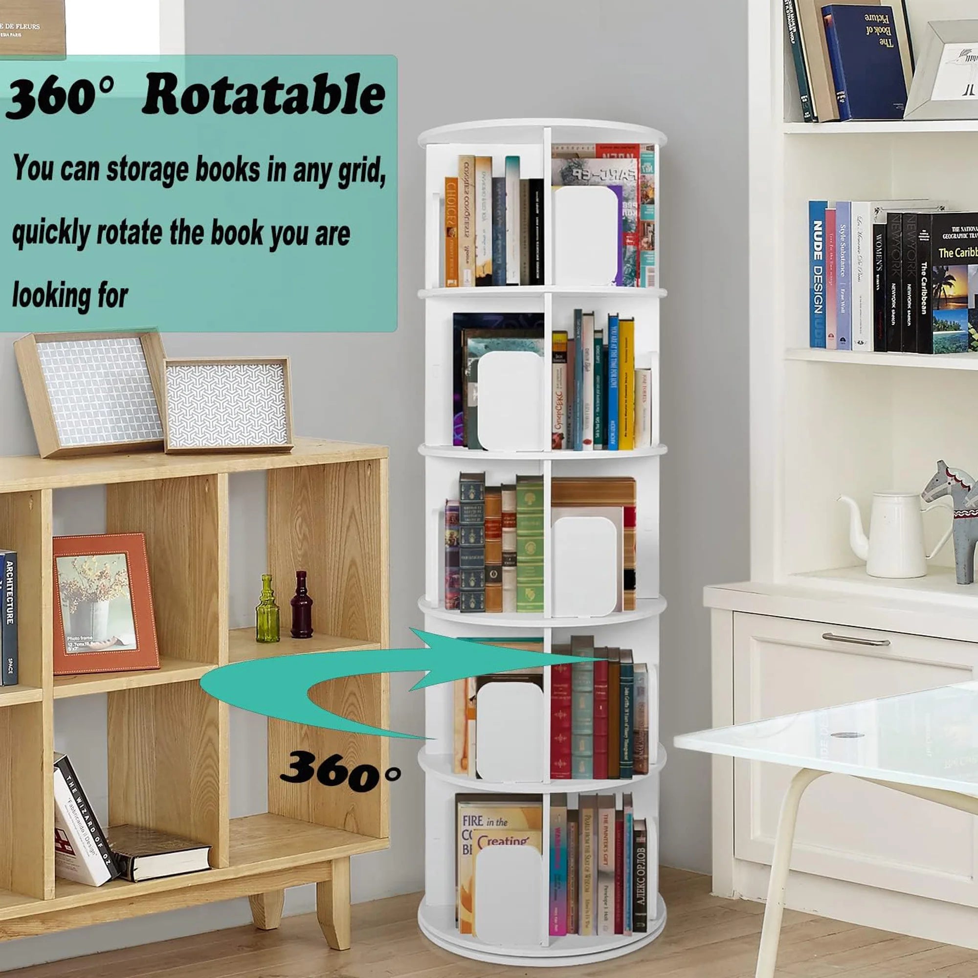 5 Tier 360 Degree Rotating Bookshelf with 20 Shelves N461562