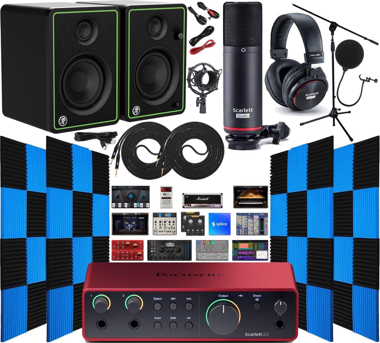 USB Audio Interface with CR3-X Multimedia Monitors and 24 Pack Acoustic Wedge Panels B380
