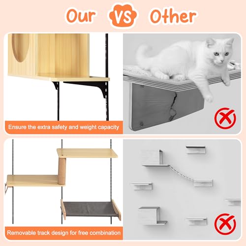 25-Piece Wall-Mounted Cat Climber Set with Cat Shelves, House, Platform, Bridge, Hammock & Scratching Board (Burlywood) H843