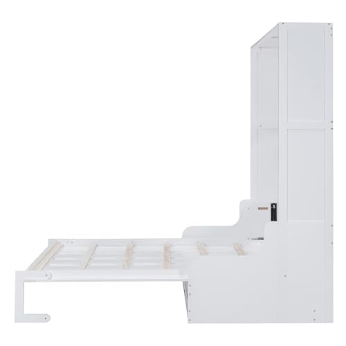 Queen Size White Wooden Murphy Bed with Sofa and Cushion Z5227