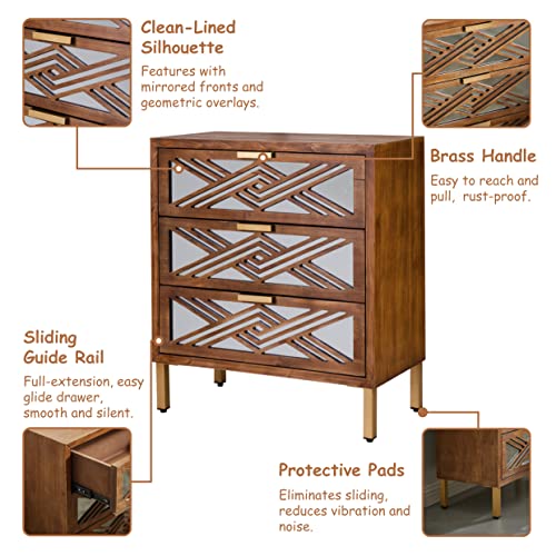 3-Drawer Wooden Accent Dresser with Mirror Fronts G821