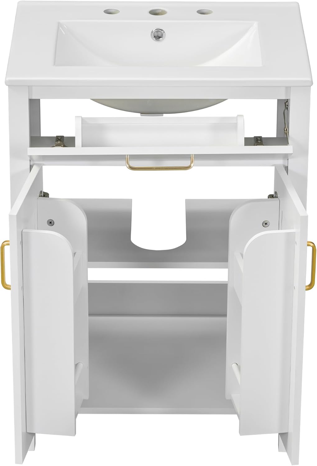 White 24" Bathroom Vanity with Sink, 2 Doors and Drawer E7385