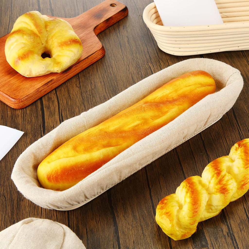 4 Pieces 13.8 Inch Oval Banneton Bread Proofing Basket with Liners T995951