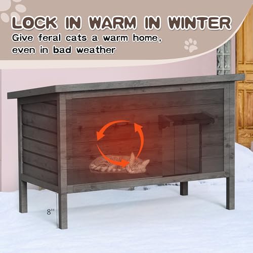Outdoor Cat House Fully Insulated Wooden Weatherproof 34.4" L x 21.7" W x 27.2" H Q247