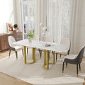 63" White Marble Dining Table with Gold Trestle Pedestal R774533