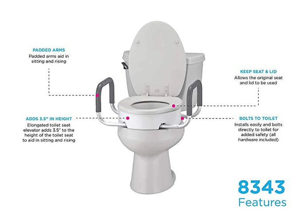 White Elongated Toilet Seat Riser with Arms Y24031