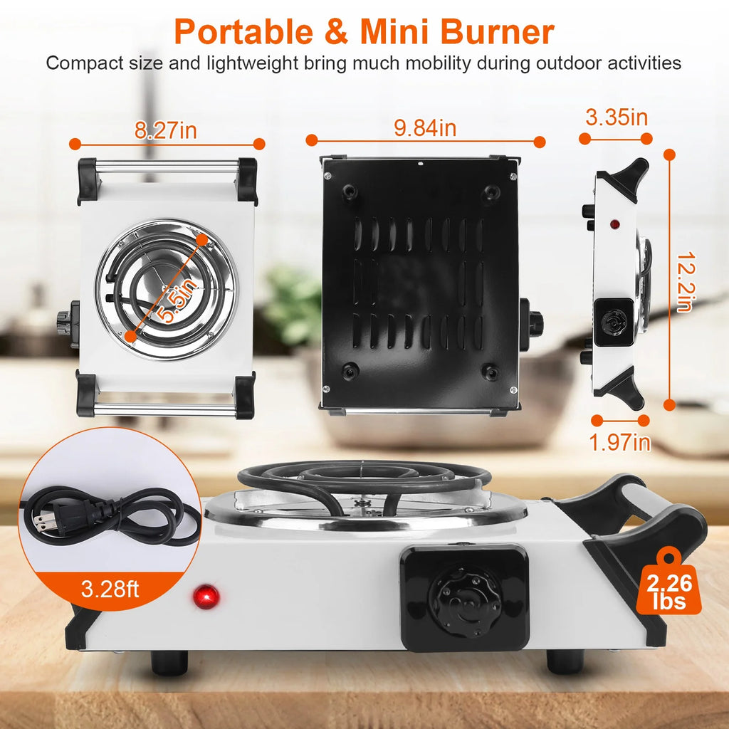 White Electric Single Burner Hot Plate with 5 Temperature Adjustments A3058