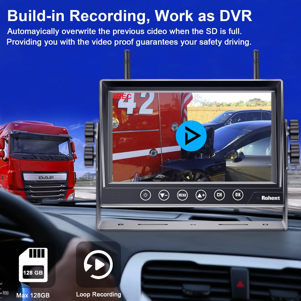4 Channels 7'' DVR Monitoring Wireless HD 1080P Rear View Camera J193440