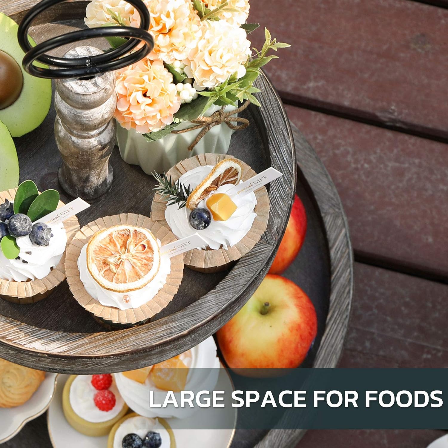 Two Tier Distressed Wood Serving Tray V711366