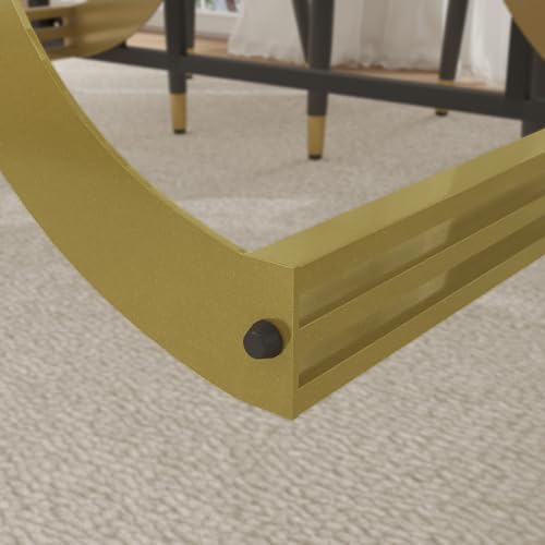 63" White Marble Dining Table with Gold Trestle Pedestal R774533