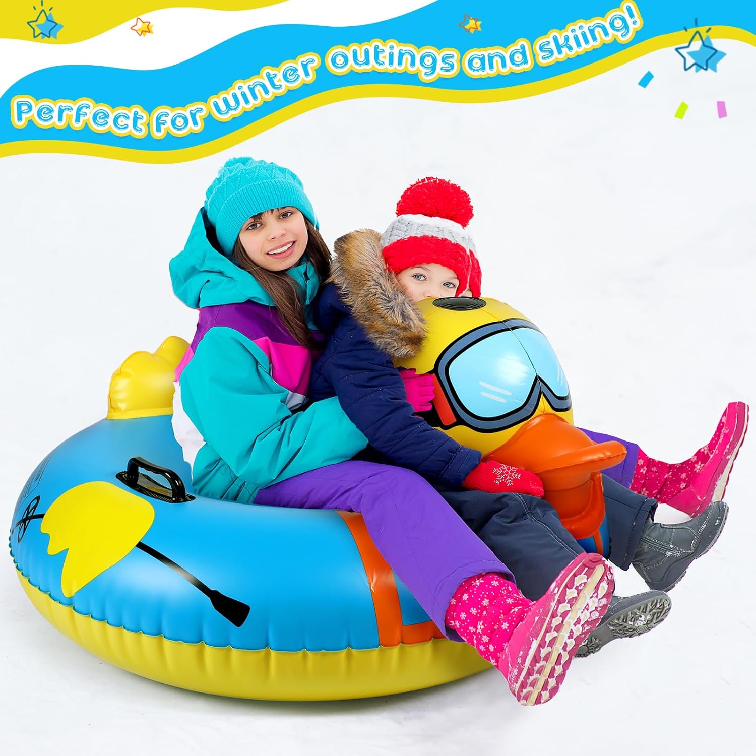 2 Pcs Inflatable Snow Sled Tube 37 Inch 47 Inch PVC K7016