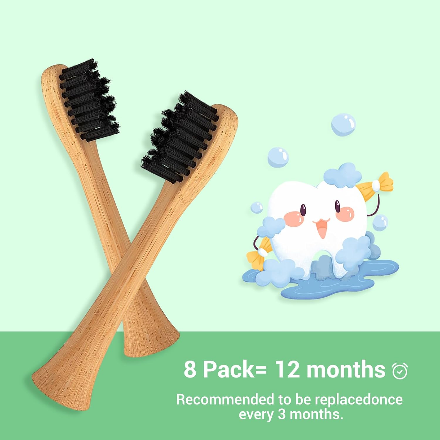 Bamboo Electric Toothbrush 5 Cleaning Modes Sonic Toothbrush Replacement Heads with Plant-Based Bristle 4 Pack U420782