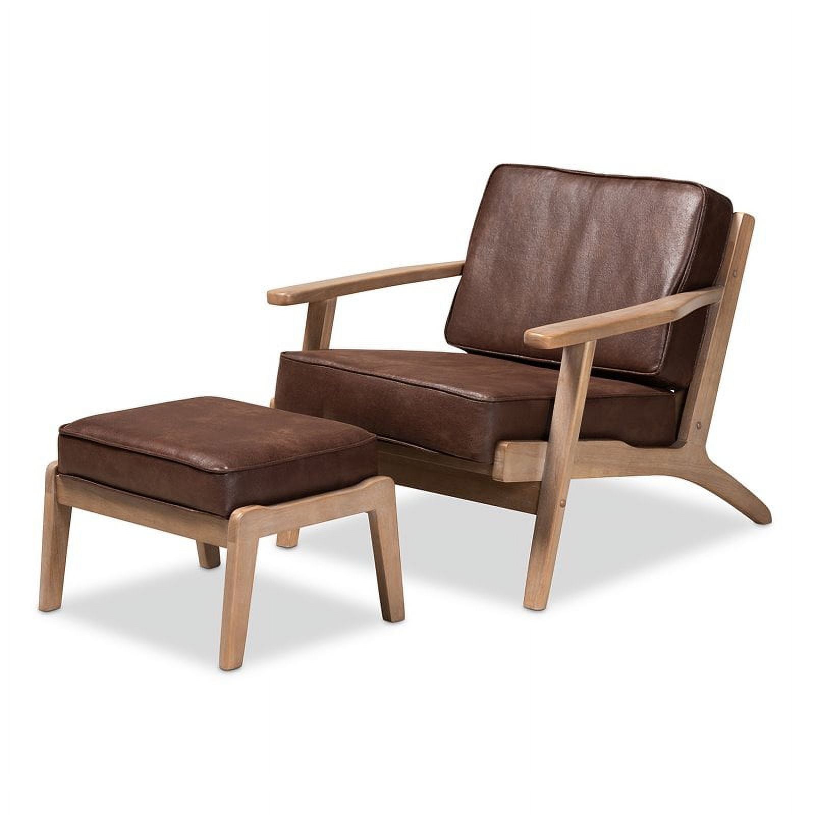 Dark Brown Faux Leather Armchair and Ottoman Set G432178