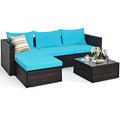 5 Piece Outdoor Patio Furniture Set with Glass Top Coffee Table (Turquoise) S186