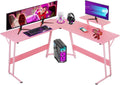 Pink 50.4 Inch L Shaped Corner Computer Desk with Monitor Stand I220535