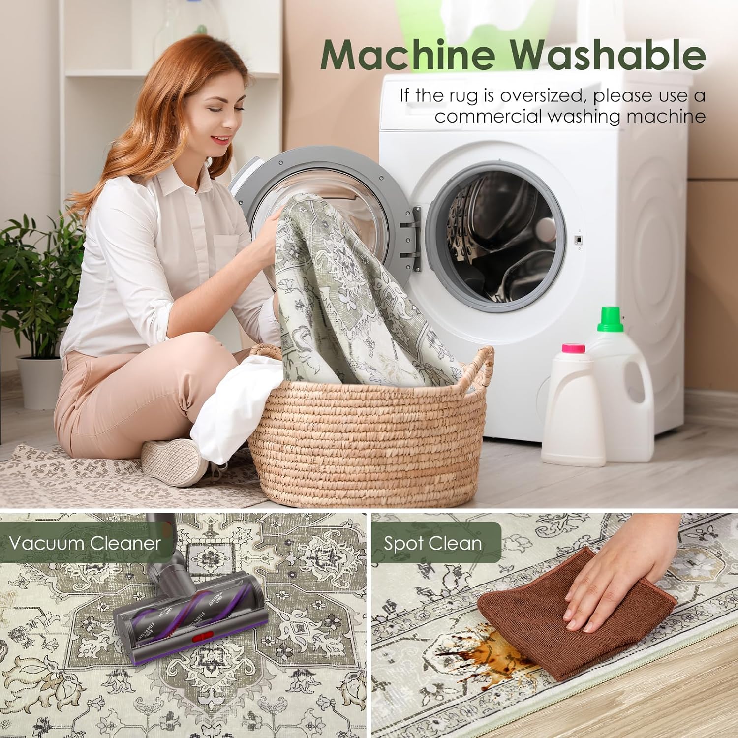 Grey/Beige 9x12 Machine Washable Low Pile Area Rug M2992