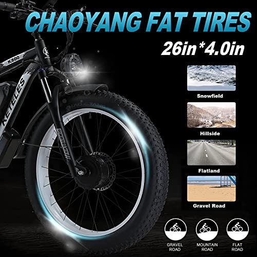 2000W Dual Motor Electric Bike 26" Fat Tire 48V 23AH Removable Battery 35 MPH 21 Speed Hydraulic Disc Brake Z1353