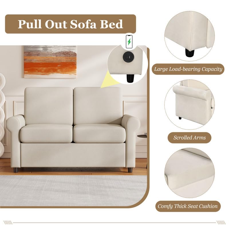 Grey Pull Out Sofa Bed with Twin Size Mattress Pad U94583