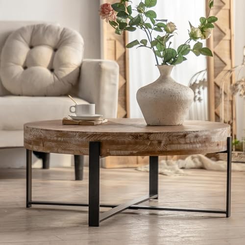 Natural & Gold Solid Wood Round Coffee Table R64744