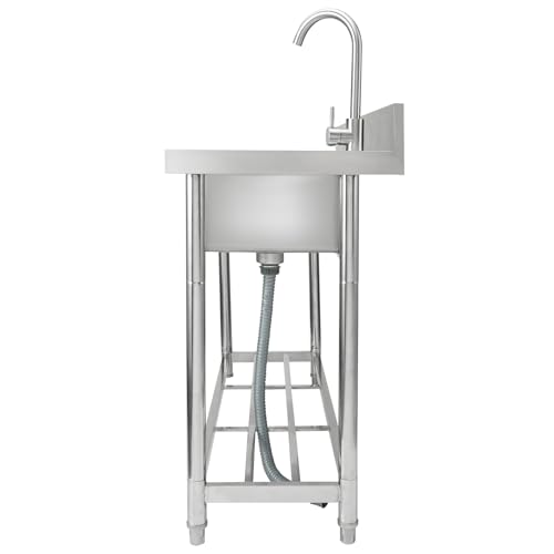 Stainless Steel Utility Sink, 1 Compartment Free Standing Small Sink with Workbench Faucet and Legs, 39.4 x 19.1 x 37.4 in Commercial Single Bowl Sink T22652