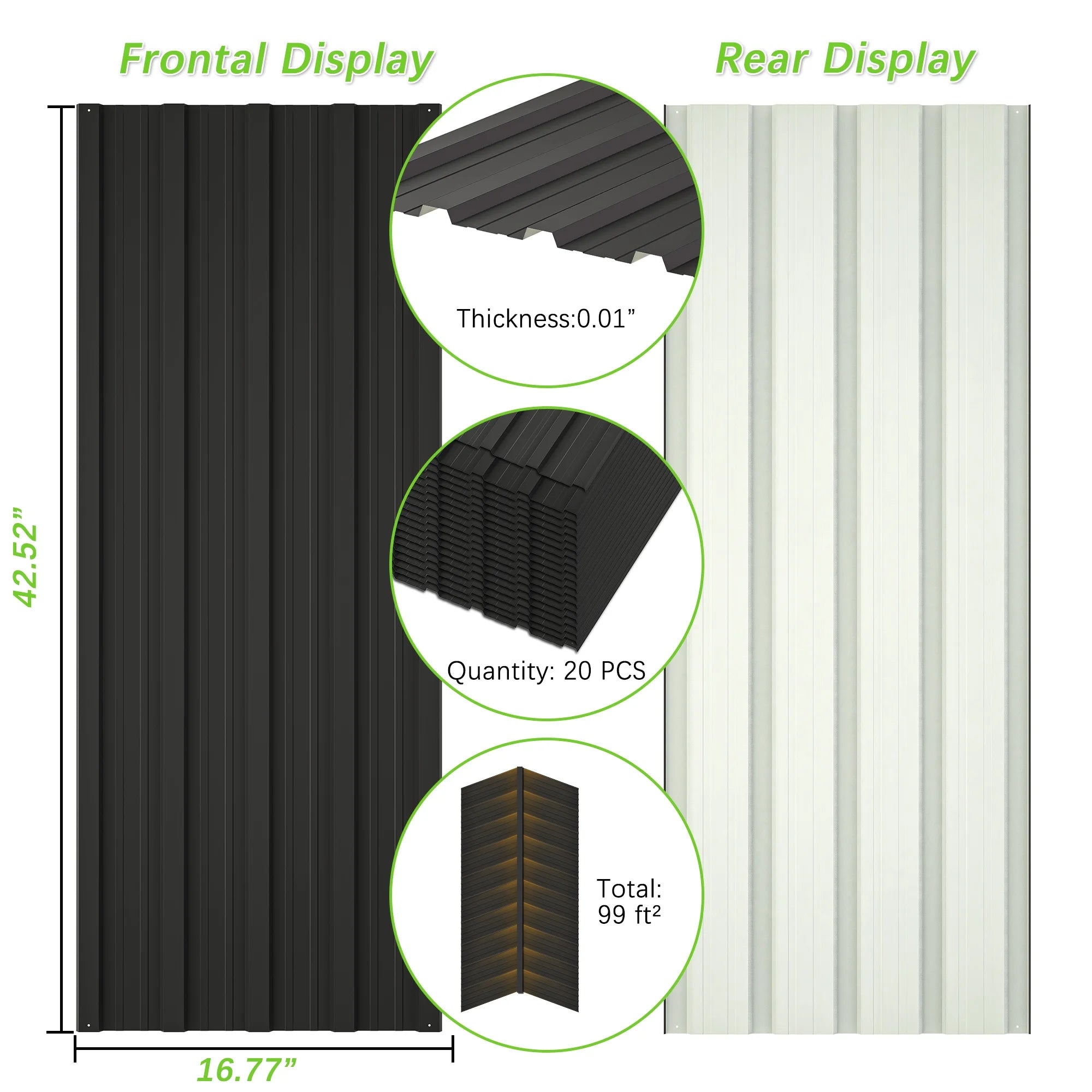 20 Pcs Galvanized Metal Roof Panels Roofing Sheets, Black T833