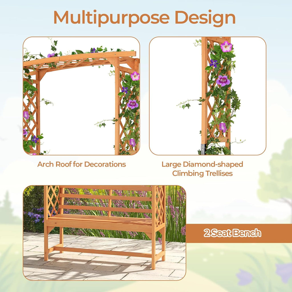 Wooden Garden Arbor with Bench F48415