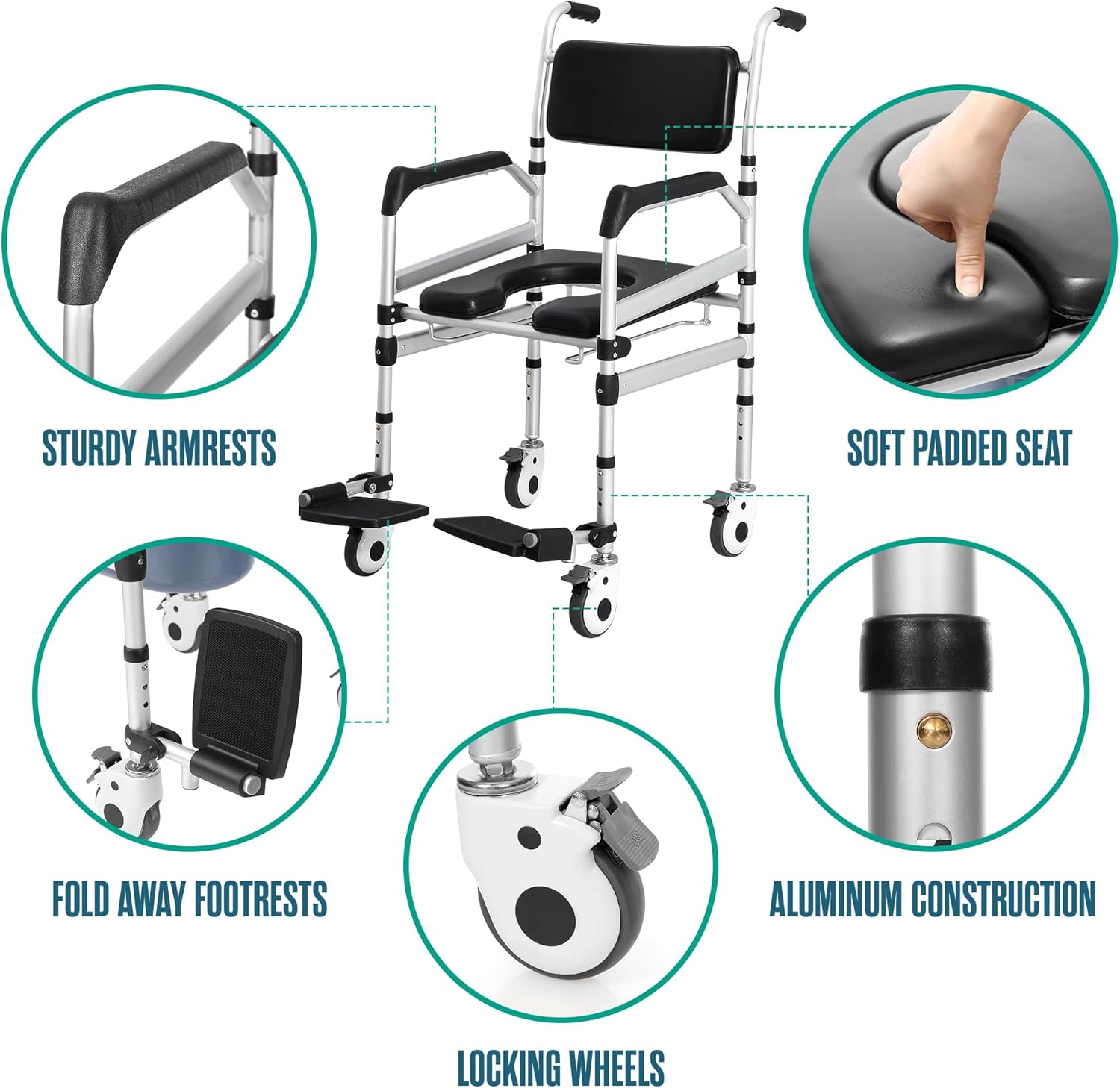 Shower Chair with Wheels, Height Adjustable T1573