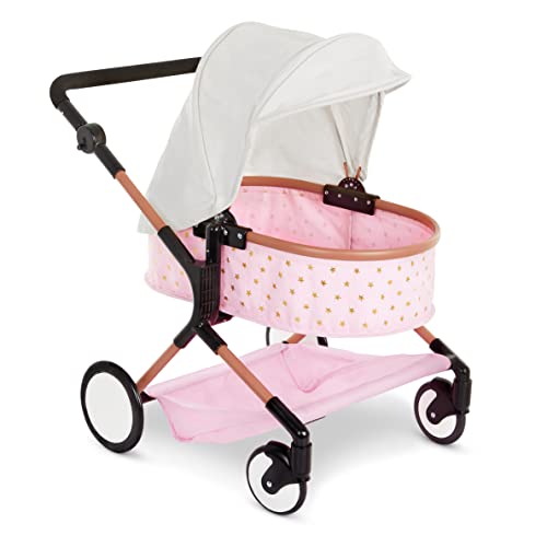 Baby Doll Double Stroller Pink Foldable Canopy Swivel Wheels Basket R4557