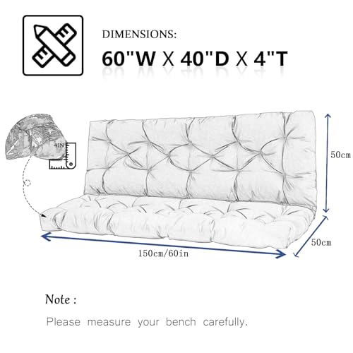 Waterproof Porch Swing Cushion with Backrest and Ties (40 * 60 in) I478246