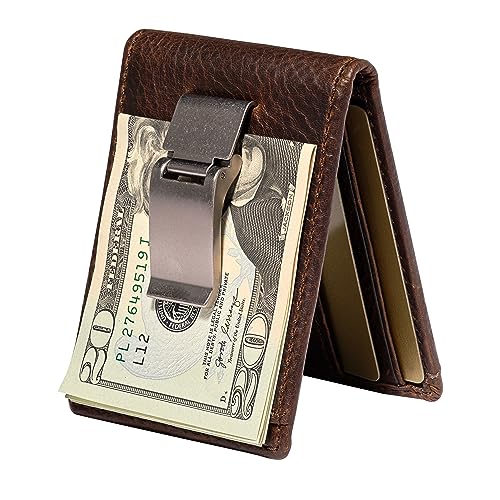 Full Grain Leather Bifold Money Clip Wallet B3057