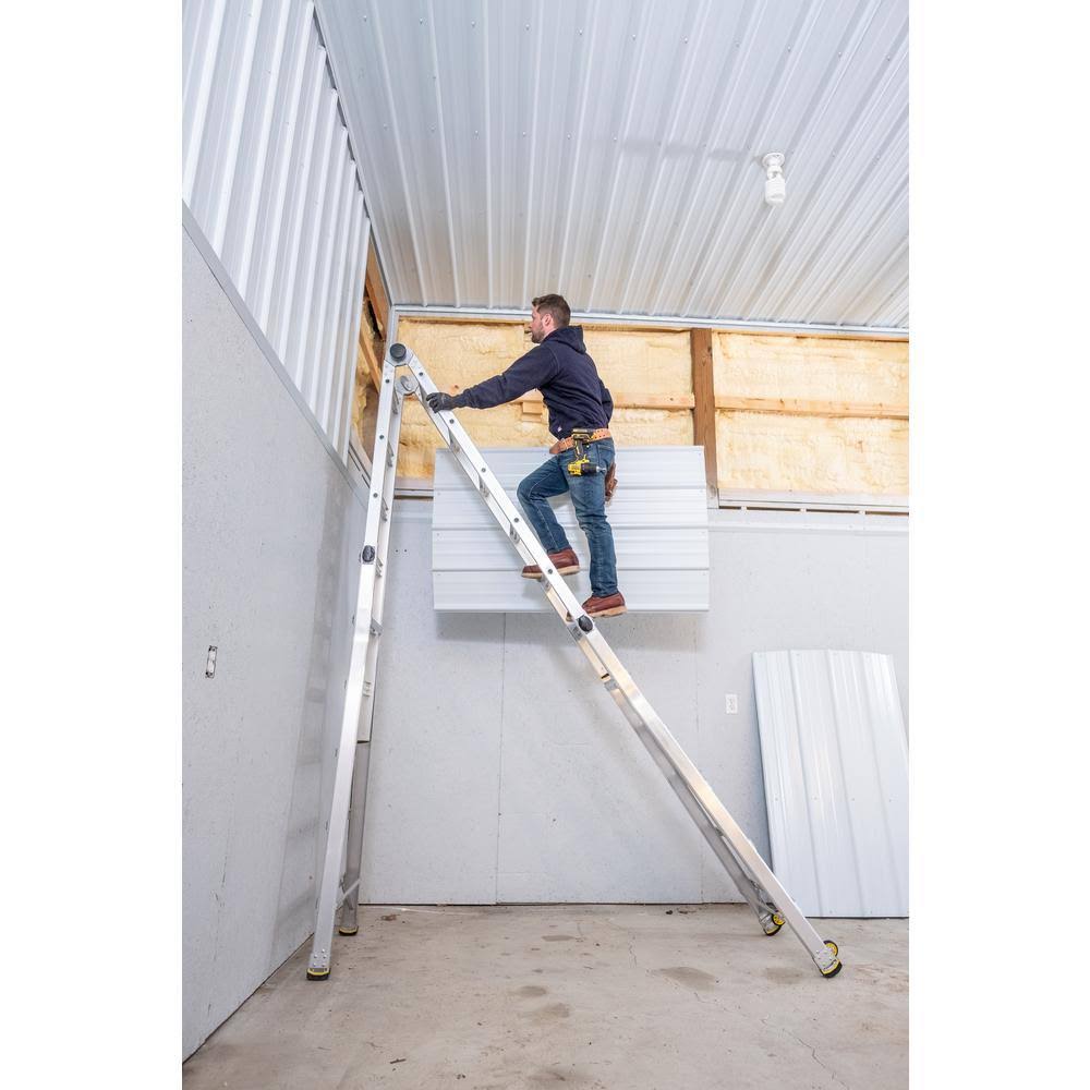 26 ft. Aluminum Multi-Position Ladder with Wheels, 375 lb. Load Capacity Type IAA T407