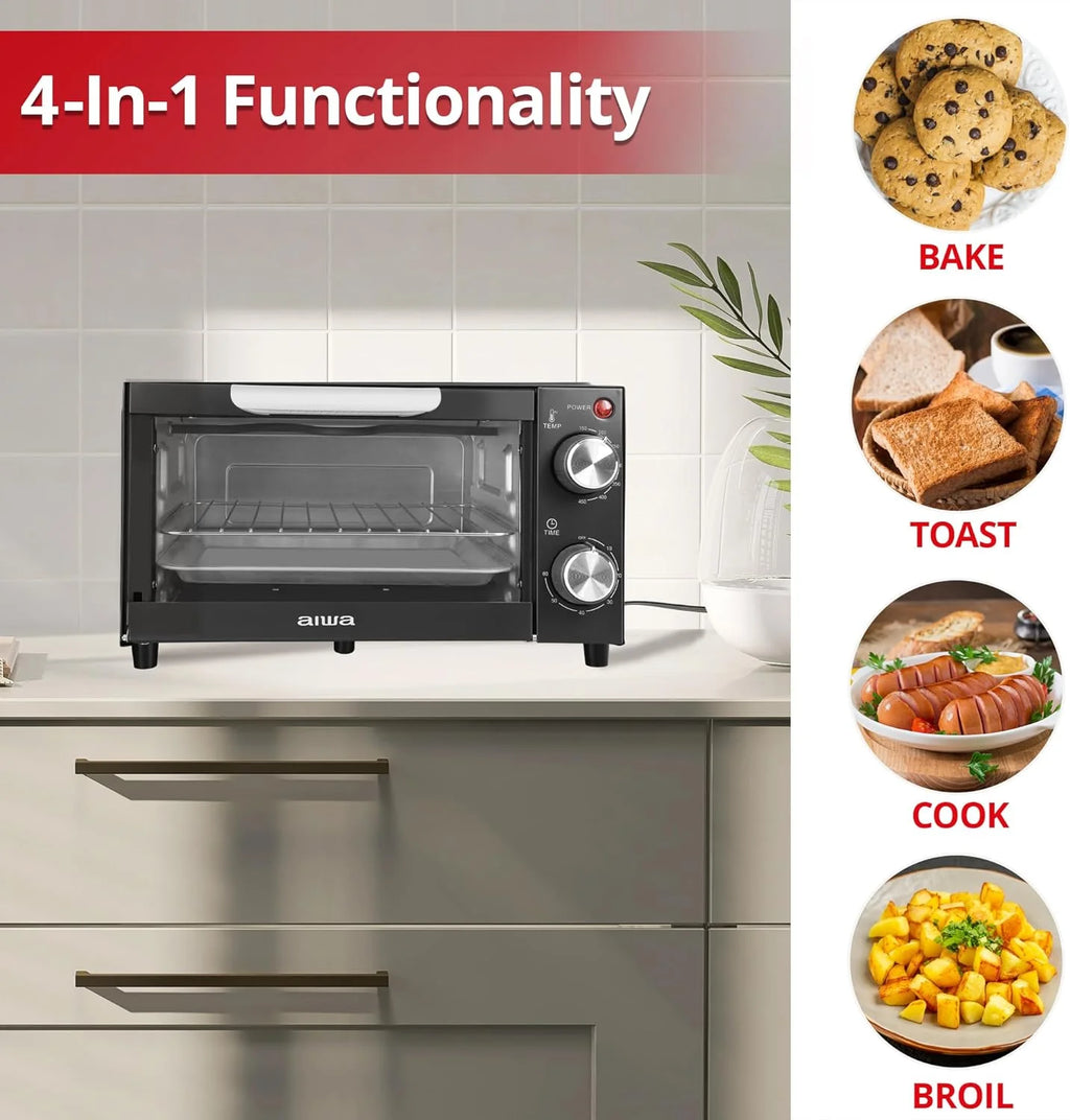 Black Countertop Toaster Oven with Baking Tray and Crumb Tray C298383