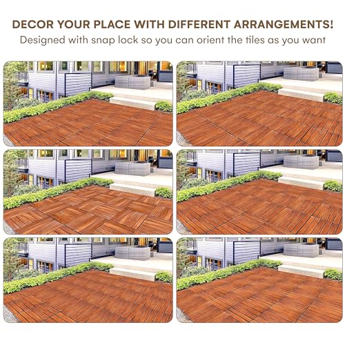 Teak Wood Interlocking Deck Flooring Tiles - 12" x 12" Pack of 10 Q345671