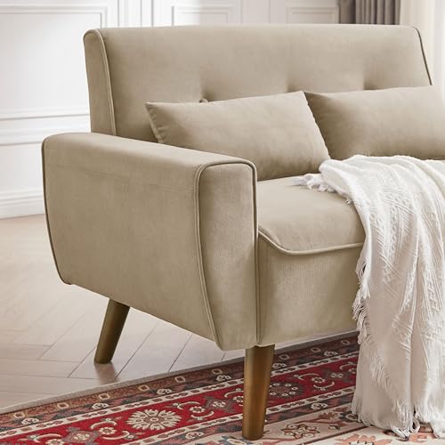 Green Small Loveseat Sofa with Wood Legs V8966