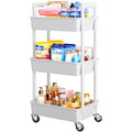 White 3 Tier Plastic Rolling Cart with Lockable Wheels E928
